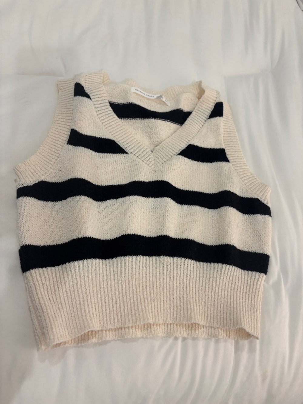 Altar'd State Cream and Black Striped V‑Neck Sweater Vest